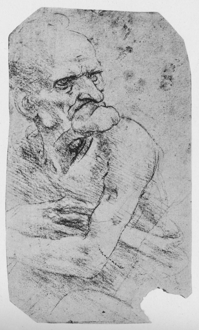 Caricatura de medio cuerpo de un anciano con una barbilla prominente, c1480 de Leonardo da Vinci