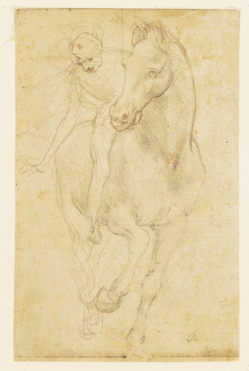 Caballo y jinete, c.1480 (punta de plata sobre papel preparado) de Leonardo da Vinci
