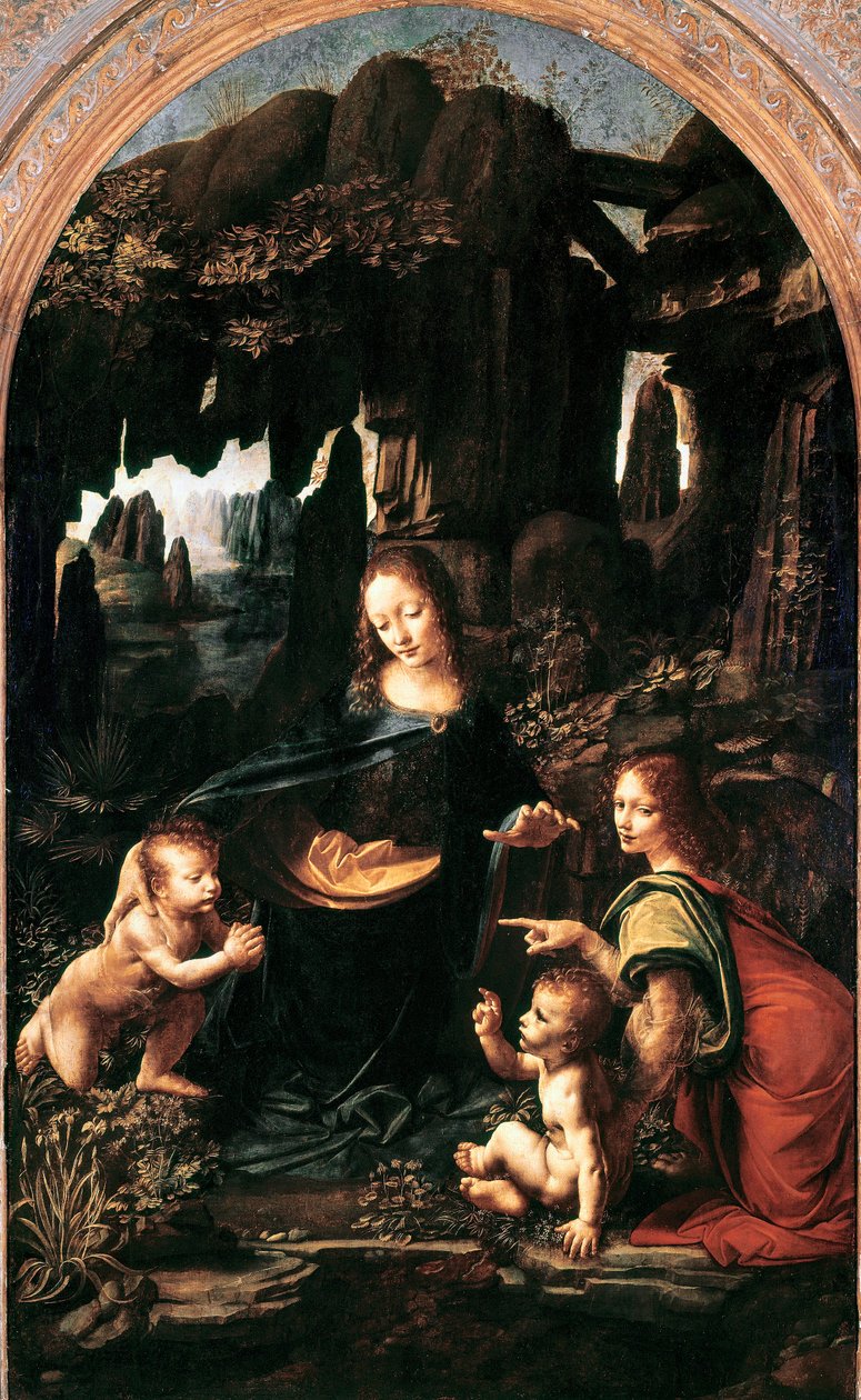 Virgen de las Rocas, c.1483-94 (óleo sobre tabla transferido a lienzo) de Leonardo da Vinci
