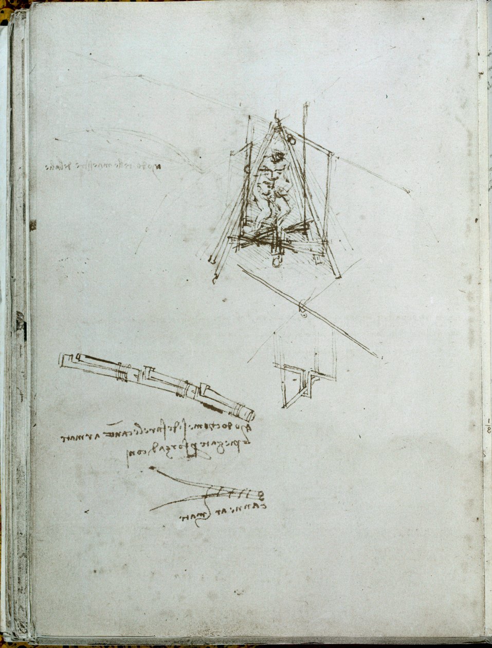 Ciencia y tecnología: manuscrito sobre máquinas voladoras, antecesor del helicóptero de Leonardo da Vinci