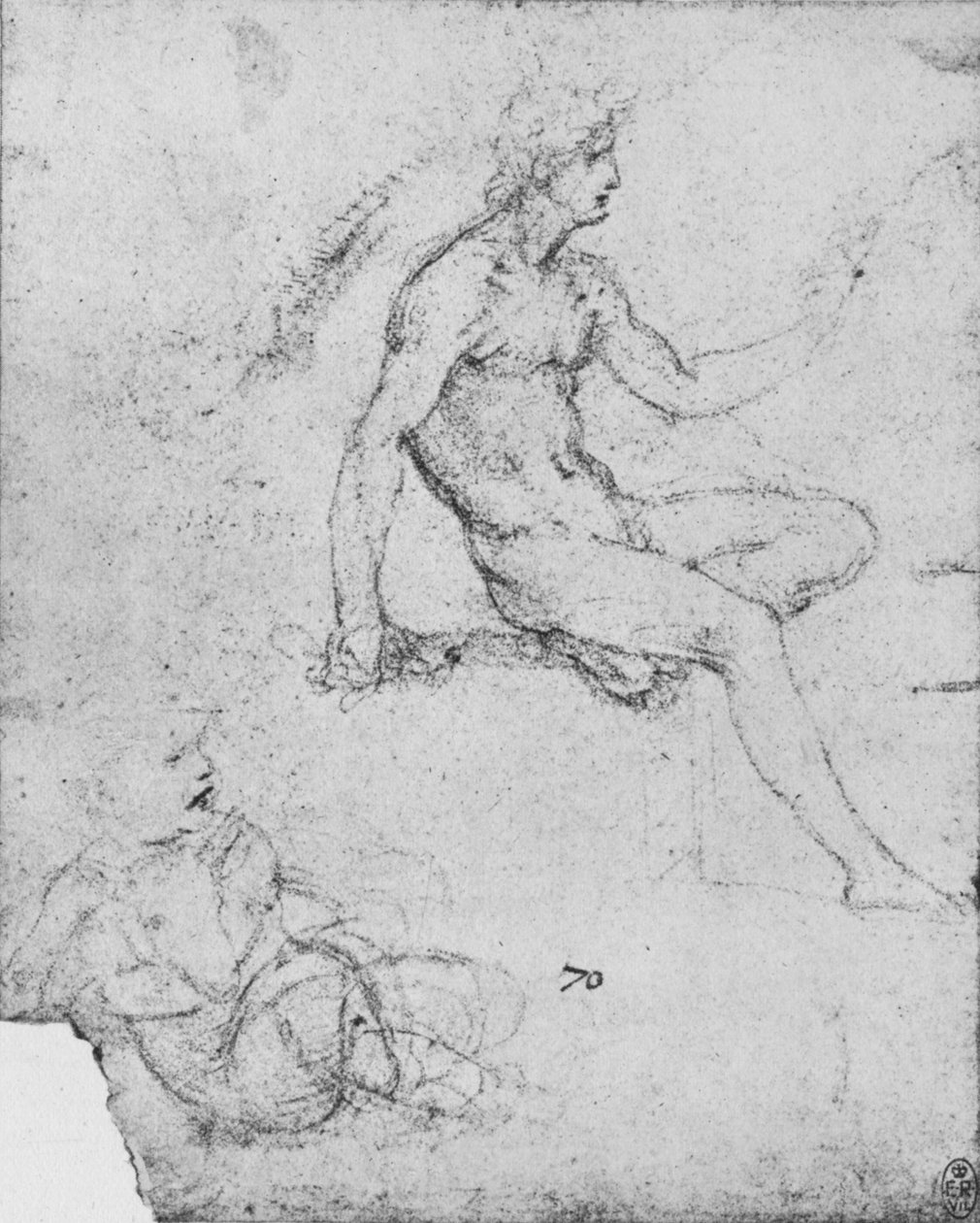 Desnudo sentado con niño y cordero, c1480 de Leonardo da Vinci