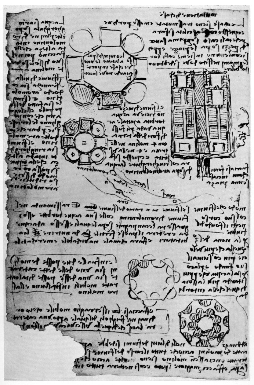 Boceto para el Castillo de Romorantin, 1517-1518 de Leonardo da Vinci