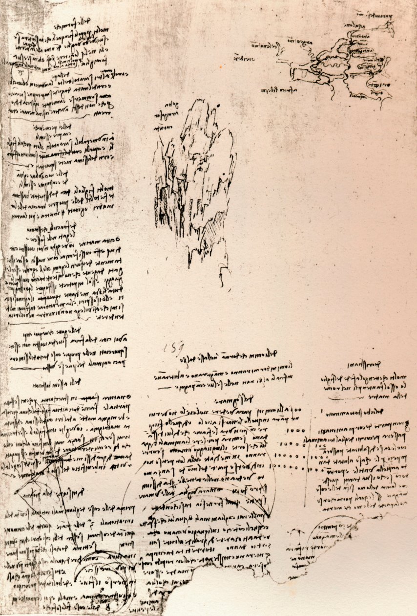 Boceto de un pico en Armenia y un mapa esquemático de Armenia, c1472-c1519 1883 de Leonardo da Vinci