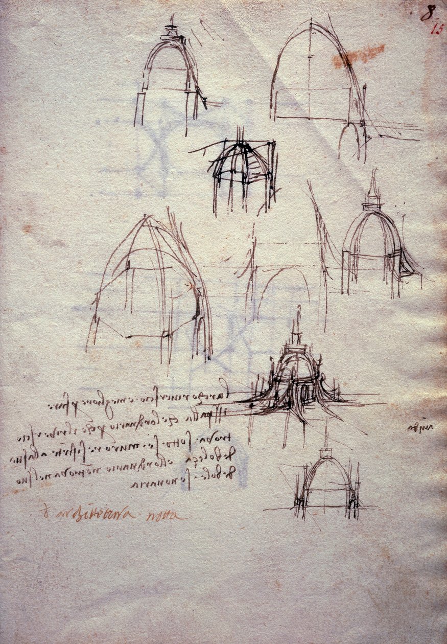 Estudios para la linterna de la catedral, del Codex Trivulzianus de Leonardo da Vinci