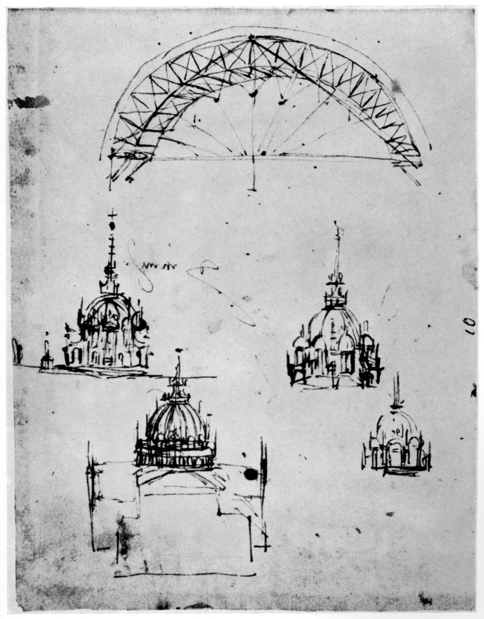 Estudios para la cúpula central de la catedral de Milán, finales del siglo XV, 1954 de Leonardo da Vinci