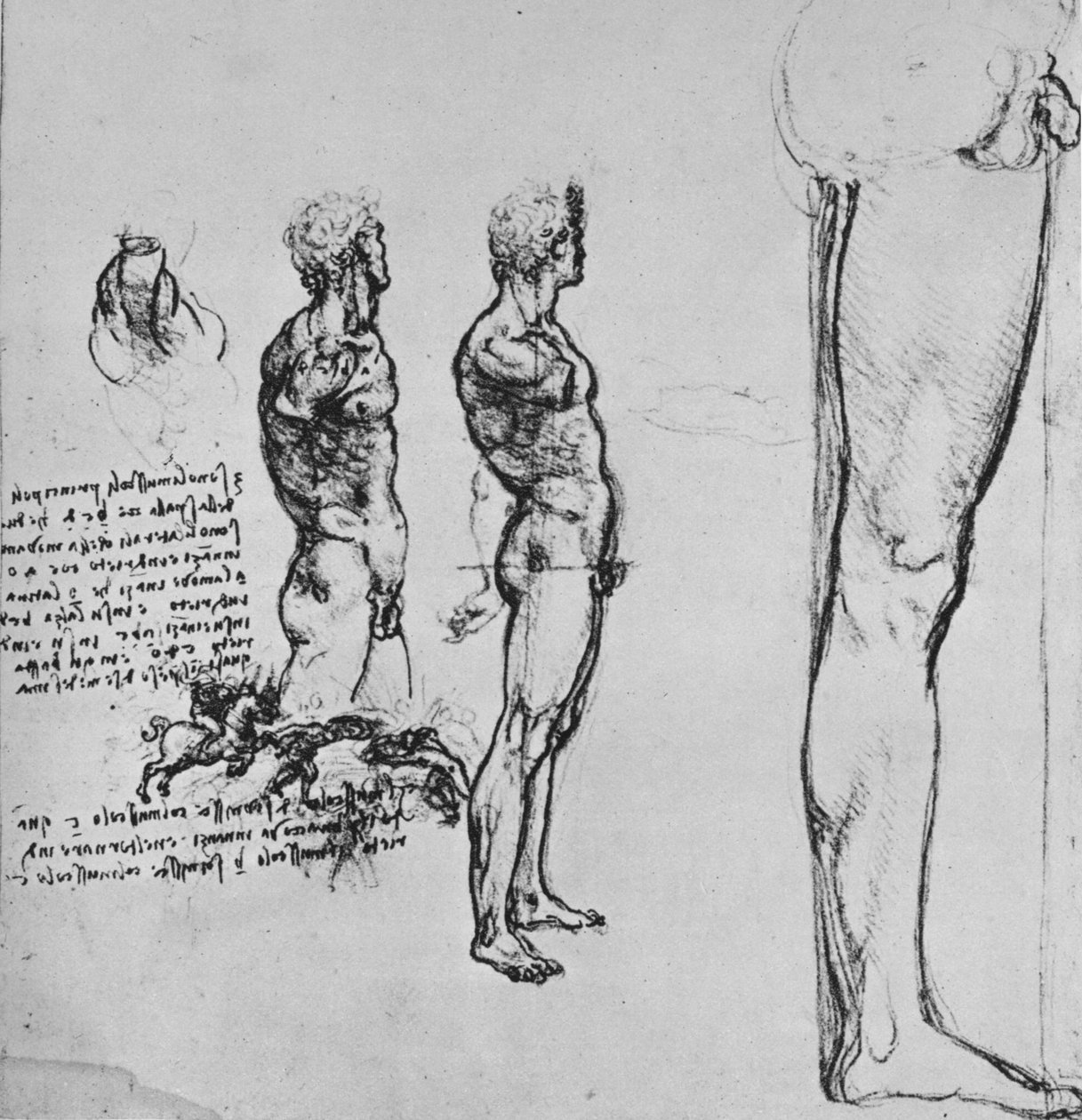 Estudios de desnudos y boceto menor de una batalla, c1480 1945 de Leonardo da Vinci