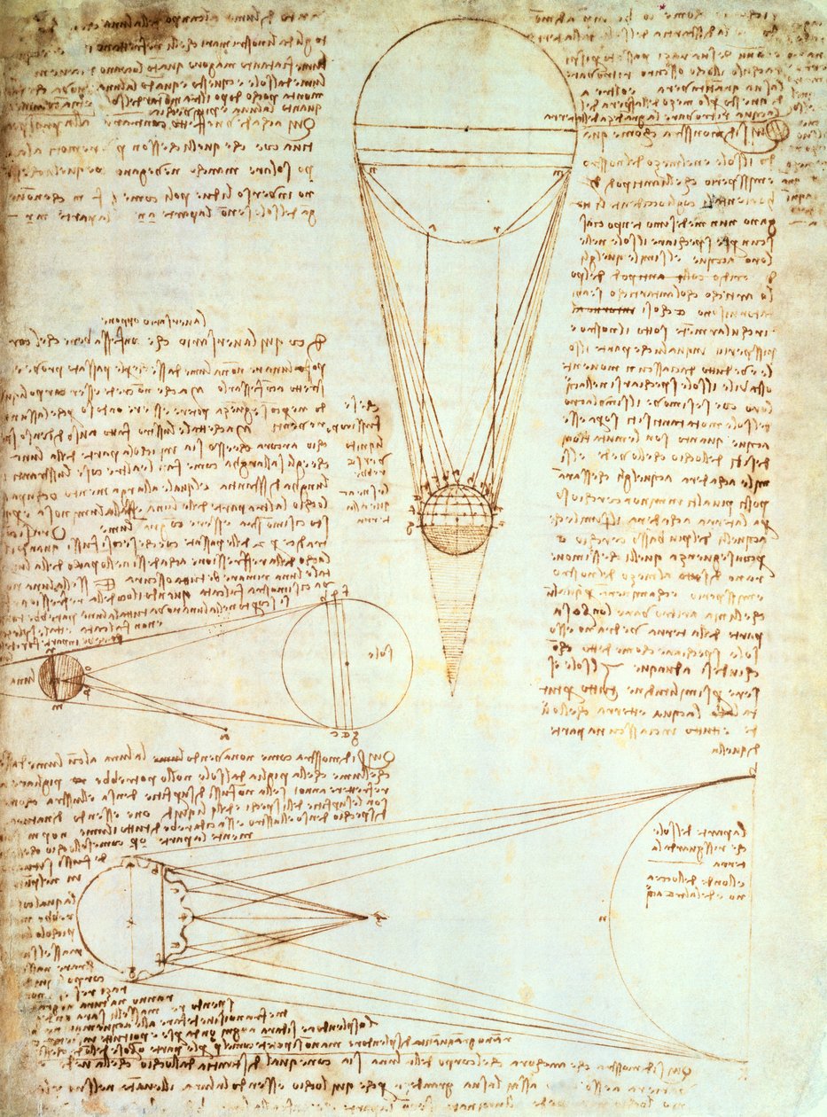 Estudios de la iluminación de la luna, fol. 1r del Códice Leicester, c.1506-08 de Leonardo da Vinci