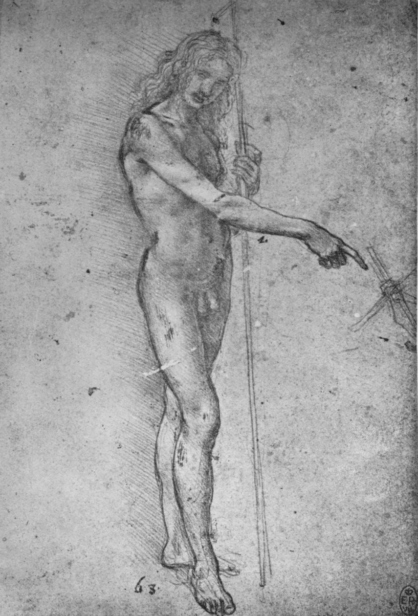 Estudio para un joven San Juan Bautista, c. 1480 (detalle) de Leonardo da Vinci