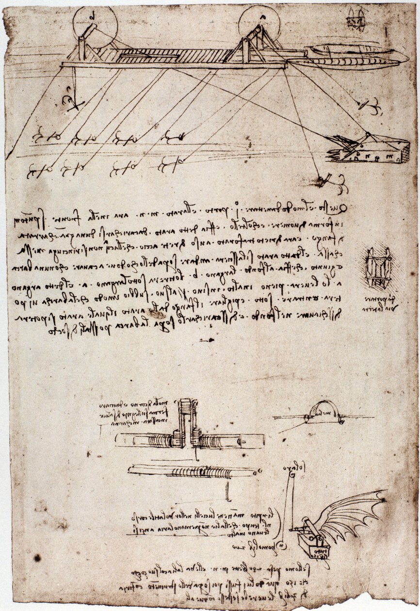 Estudio para una draga marina de Leonardo da Vinci (1452-1519). Dibujo con pluma y tinta. de Leonardo da Vinci