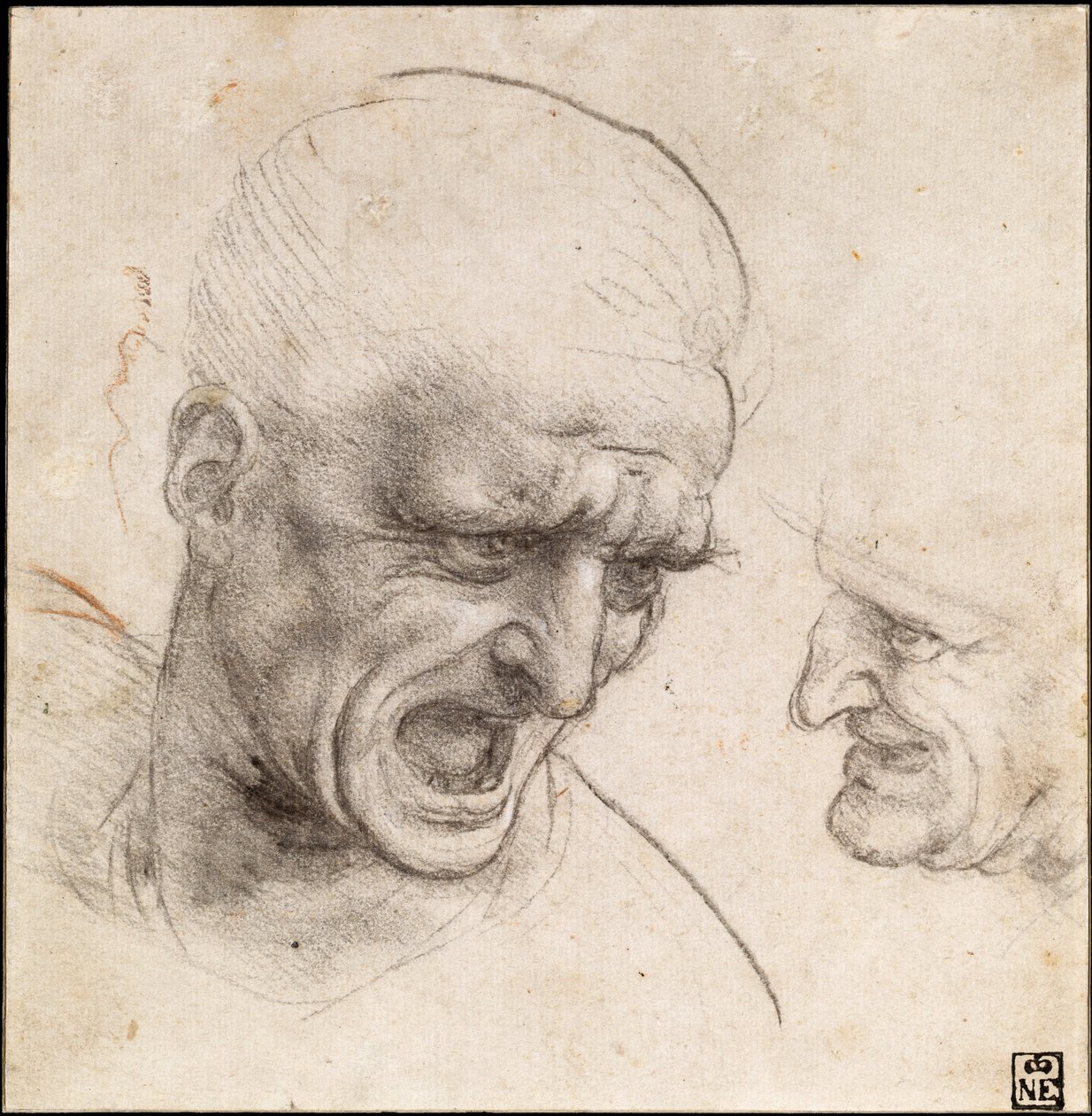 Estudio de dos cabezas de guerreros para la Batalla de Anghiari, 1504-05 de Leonardo da Vinci