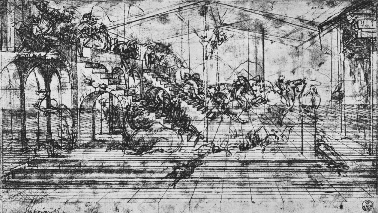 Estudio de la Perspectiva del Fondo de la Adoración de los Magos, 1481 1945 de Leonardo da Vinci