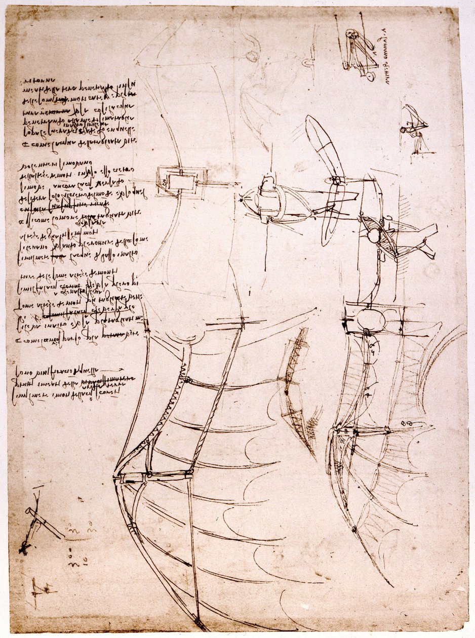 Estudio sobre alas. Códice Atlántico de Leonardo da Vinci