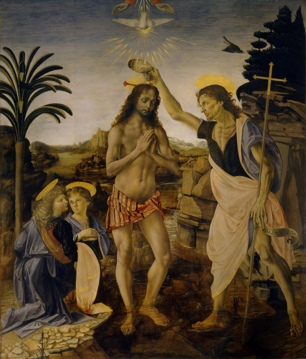 El bautismo de Cristo, ca 1470-1475 de Leonardo da Vinci