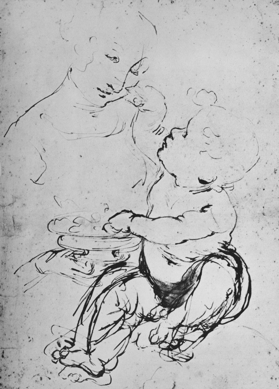 La Madonna y el Niño con un cuenco de frutas, 1478 1945 de Leonardo da Vinci