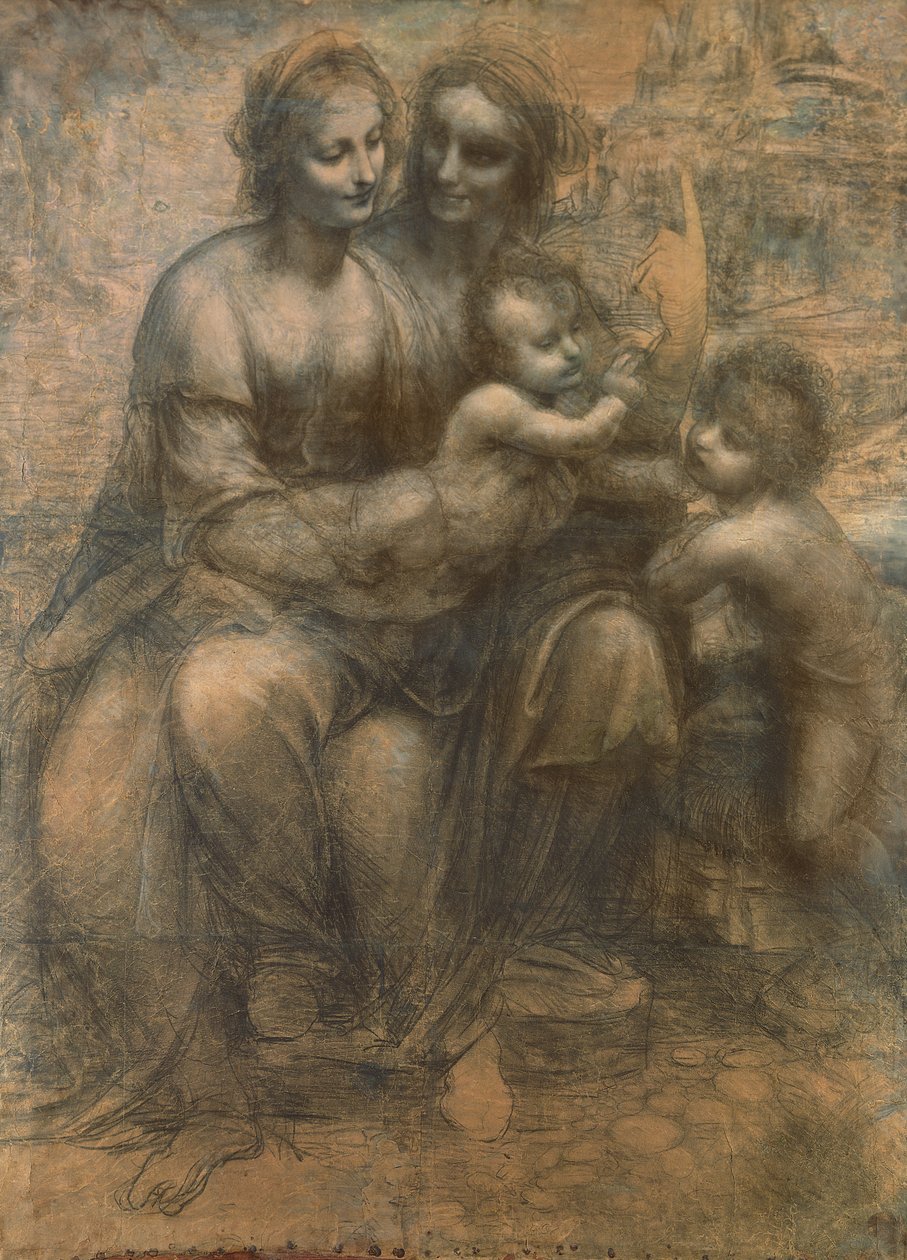 La Virgen y el Niño con Santa Ana y el niño San Juan Bautista, c.1499-1500 de Leonardo da Vinci