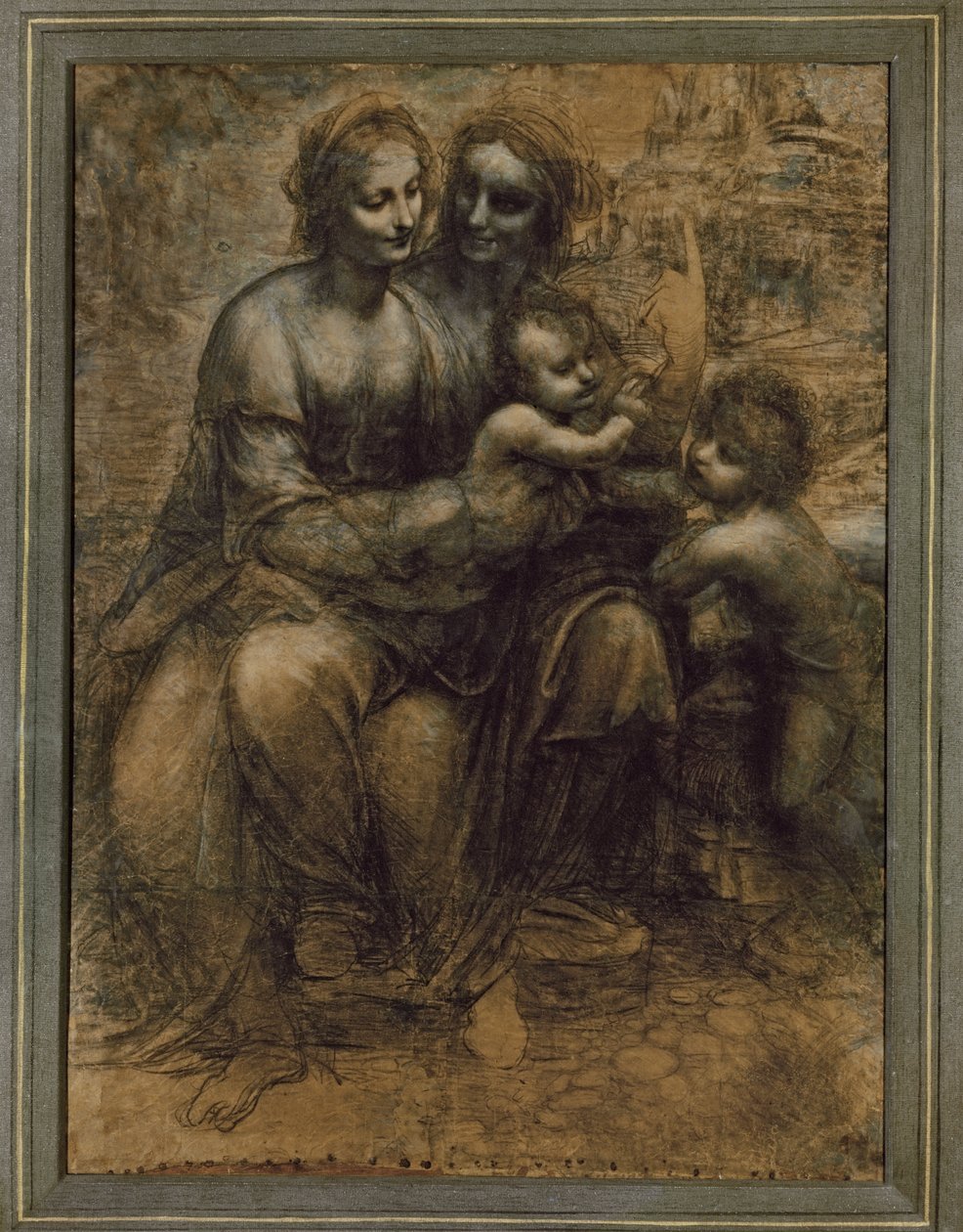 La Virgen y el Niño con Santa Ana y San Juan Bautista (pintura sobre lienzo) de Leonardo da Vinci