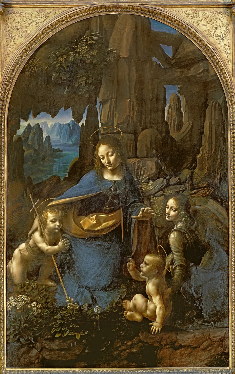 La Virgen de las Rocas (con el niño San Juan adorando al niño Cristo acompañado por un ángel), c.1508 de Leonardo da Vinci