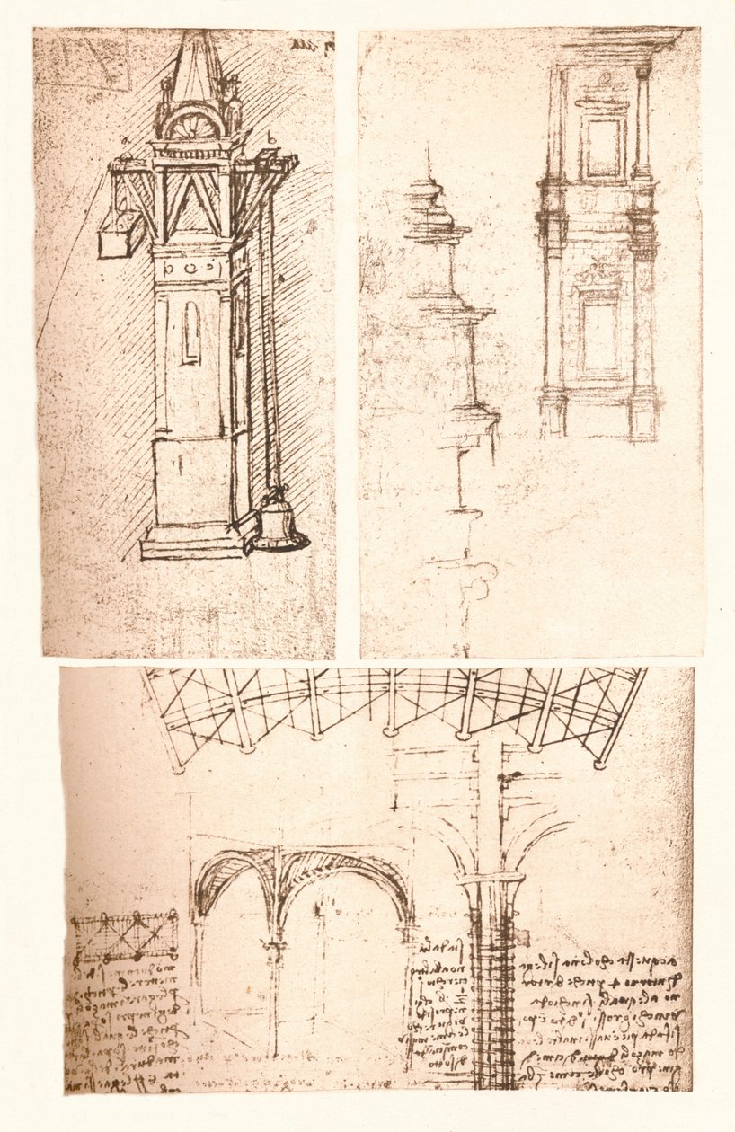 Tres dibujos arquitectónicos, c1472-c1519 1883 de Leonardo da Vinci