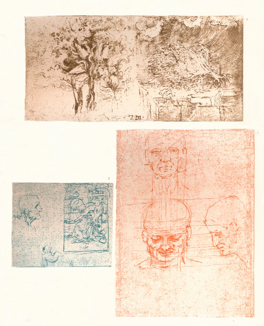 Tres dibujos, c1472-c1519 1883 de Leonardo da Vinci