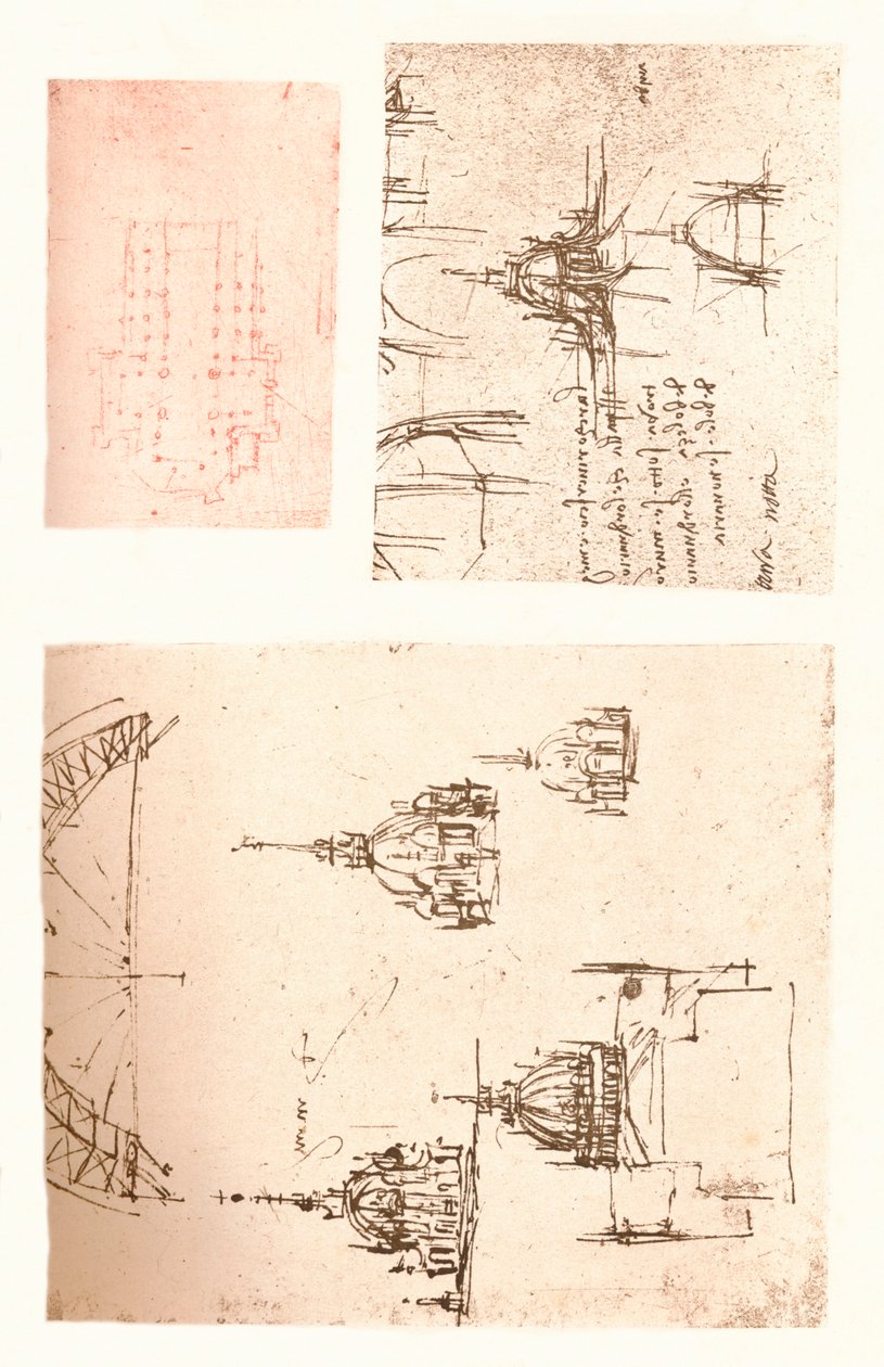 Tres dibujos de la Catedral de Milán, c. 1472-c. 1519, 1883 de Leonardo da Vinci