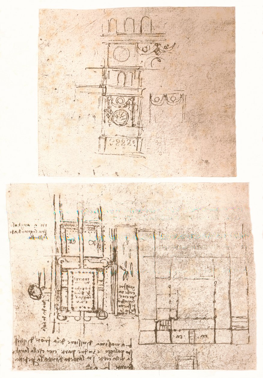 Dos dibujos arquitectónicos de Leonardo da Vinci