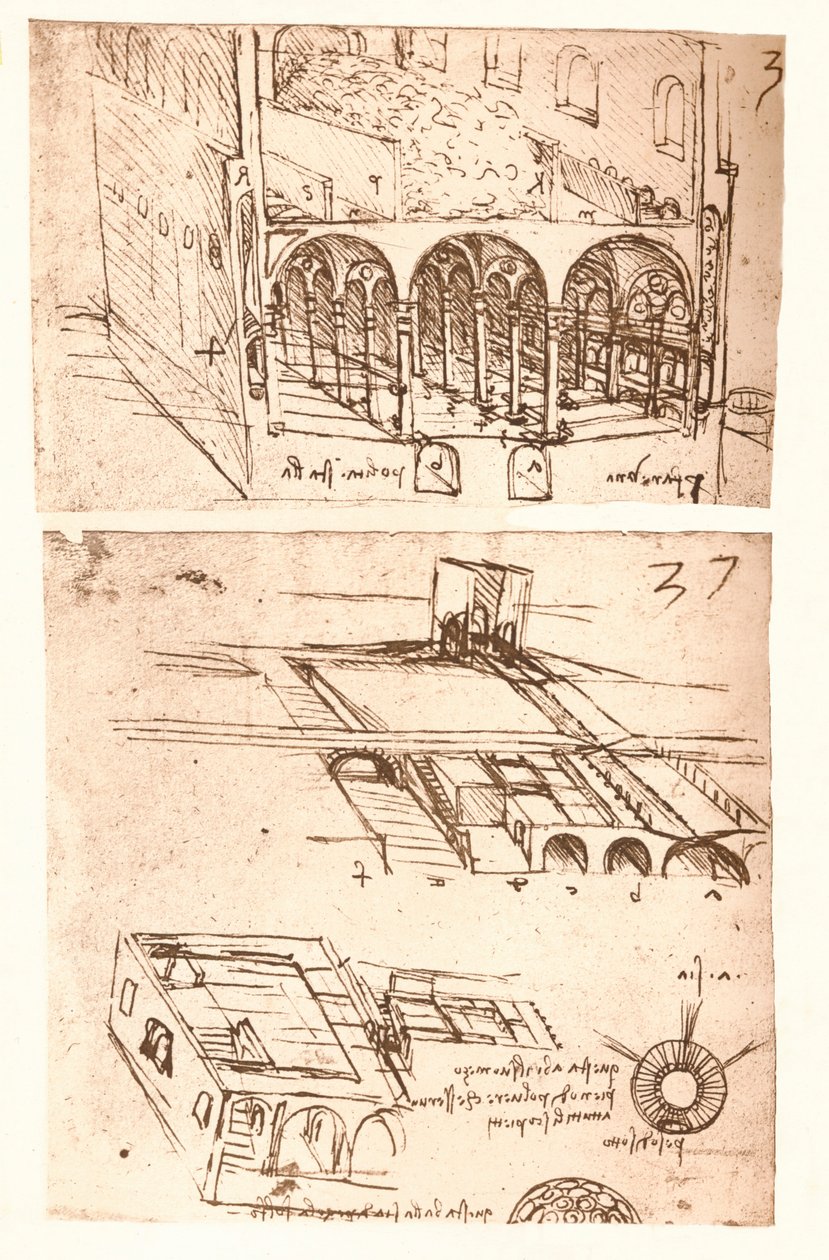 Dos dibujos arquitectónicos, c. 1472-c. 1519 de Leonardo da Vinci