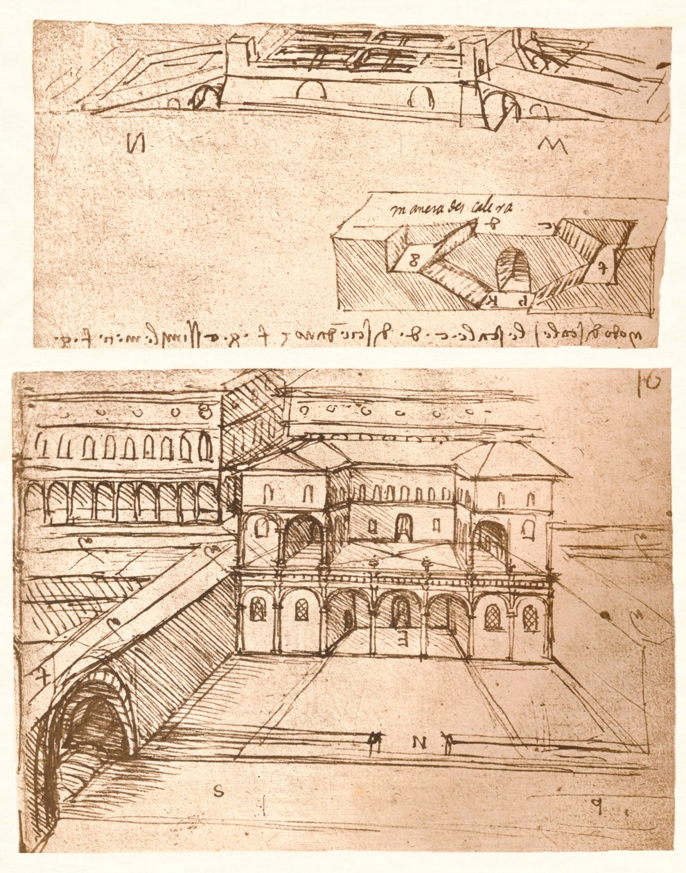 Dos dibujos de planos para ciudades de Leonardo da Vinci