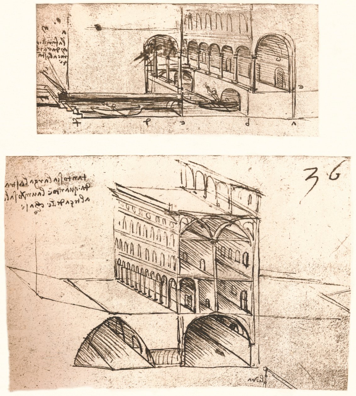 Dos planos para canales en una ciudad, c. 1472-c. 1519, 1883 de Leonardo da Vinci