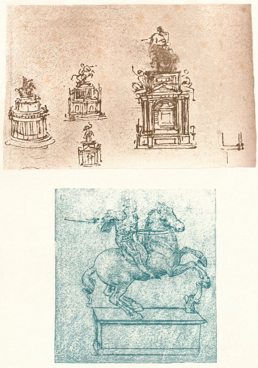 Dos estudios preparatorios para el Monumento Sforza, c1482-c1499 1883 de Leonardo da Vinci