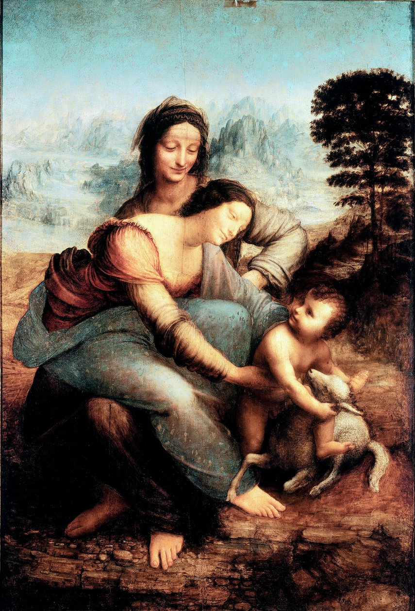 Virgen con el Niño y Santa Ana, c.1510 (óleo sobre tabla) de Leonardo da Vinci
