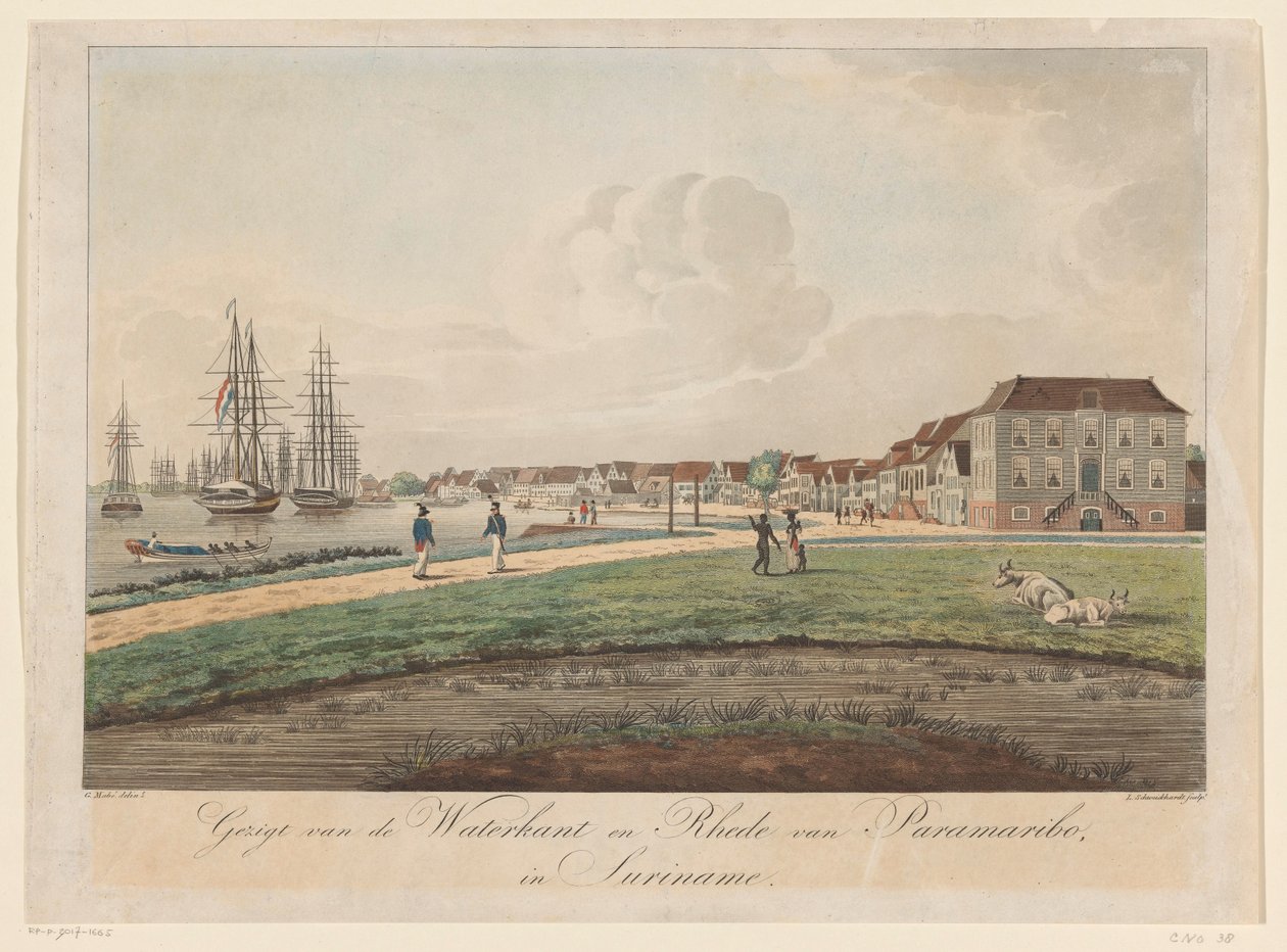 Vista del paseo marítimo de Paramaribo
Vista del paseo marítimo y del interior de Paramaribo en Surinam (título del objeto) de Leonardus Schweickhardt