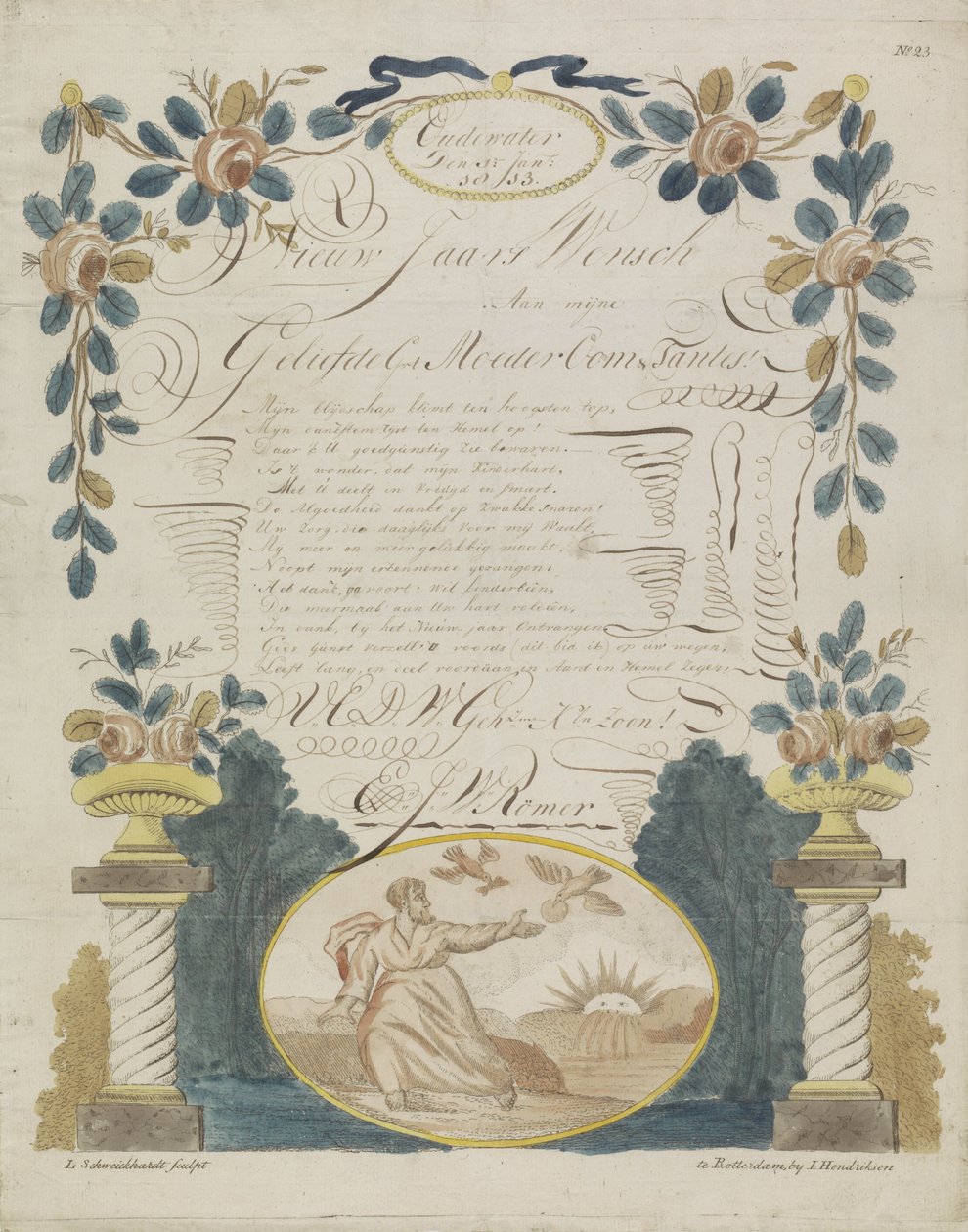 Carta de deseos con Elijah alimentado por cuervos de Leonardus Schweickhardt