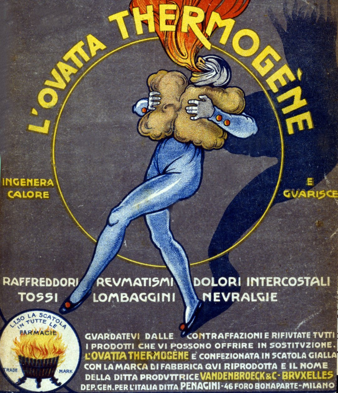 Anuncio de algodón termogénico que cura resfriados, dolores internos, reumatismo, tos, neuralgia y lumbago. Dibujo de L. Cappiello (1875 - 1942) Italia, siglo XX de Leonetto Cappiello