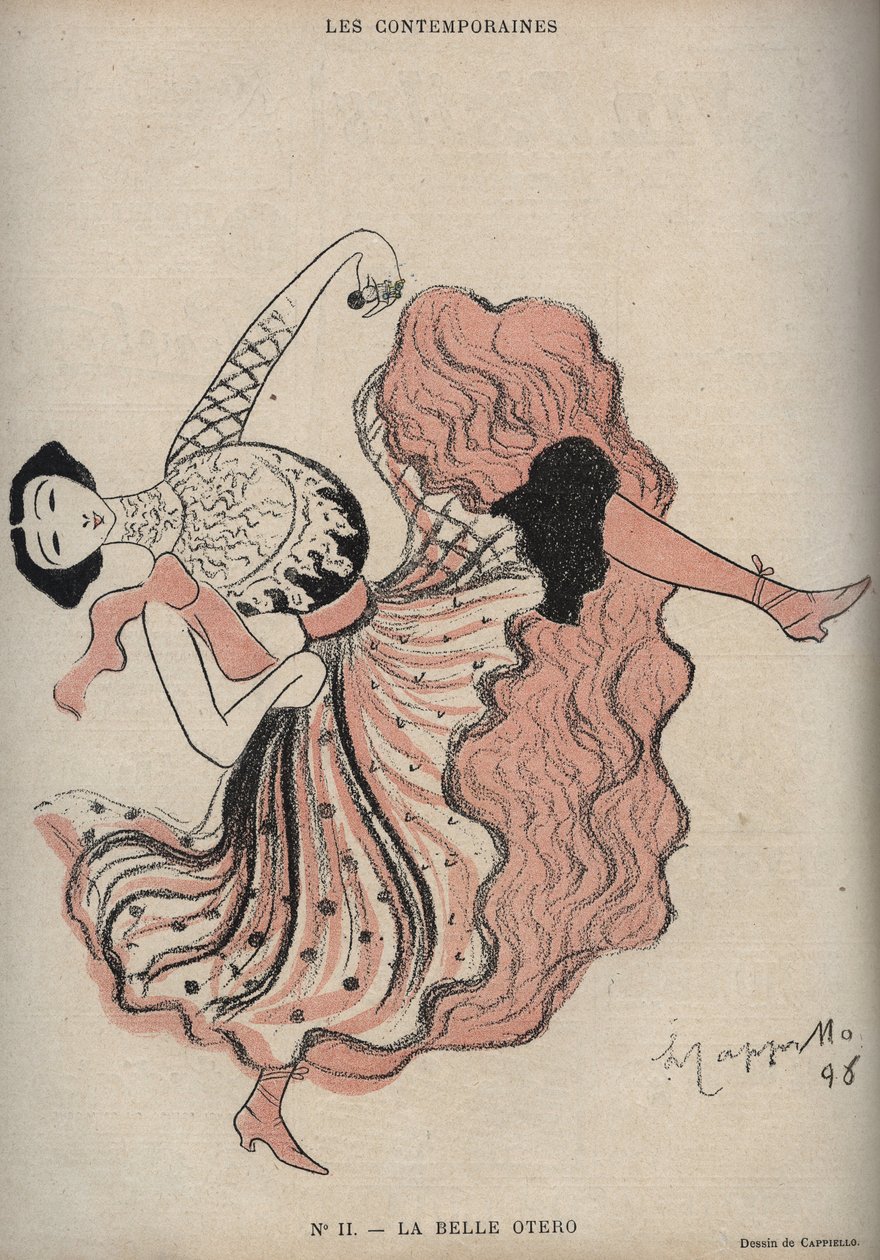 Retrato de Caroline (La Belle) Otero (1868-1965), bailarina y cortesana española - dibujo de Leonetto Cappiello en 