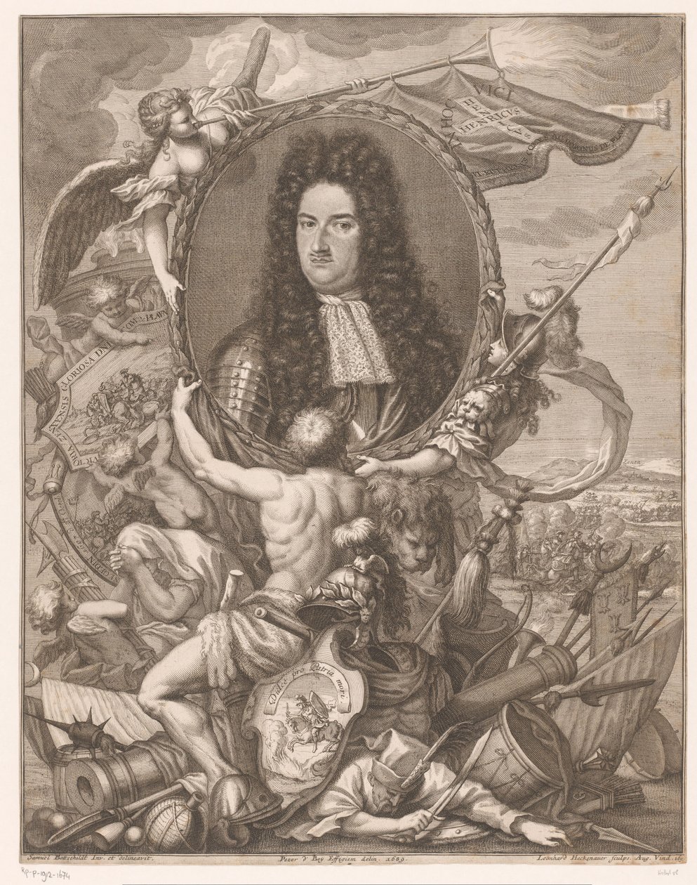 Retrato de Eugenio de Saboya llevado por figuras alegóricas de Leonhard Heckenauer