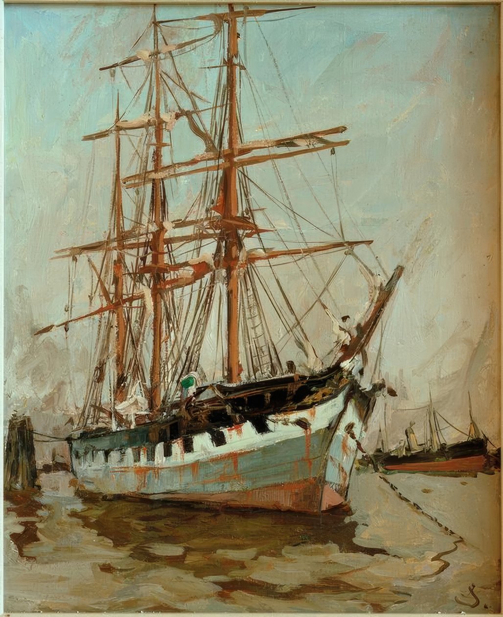 Barco en el muelle de Leonhard Sandrock