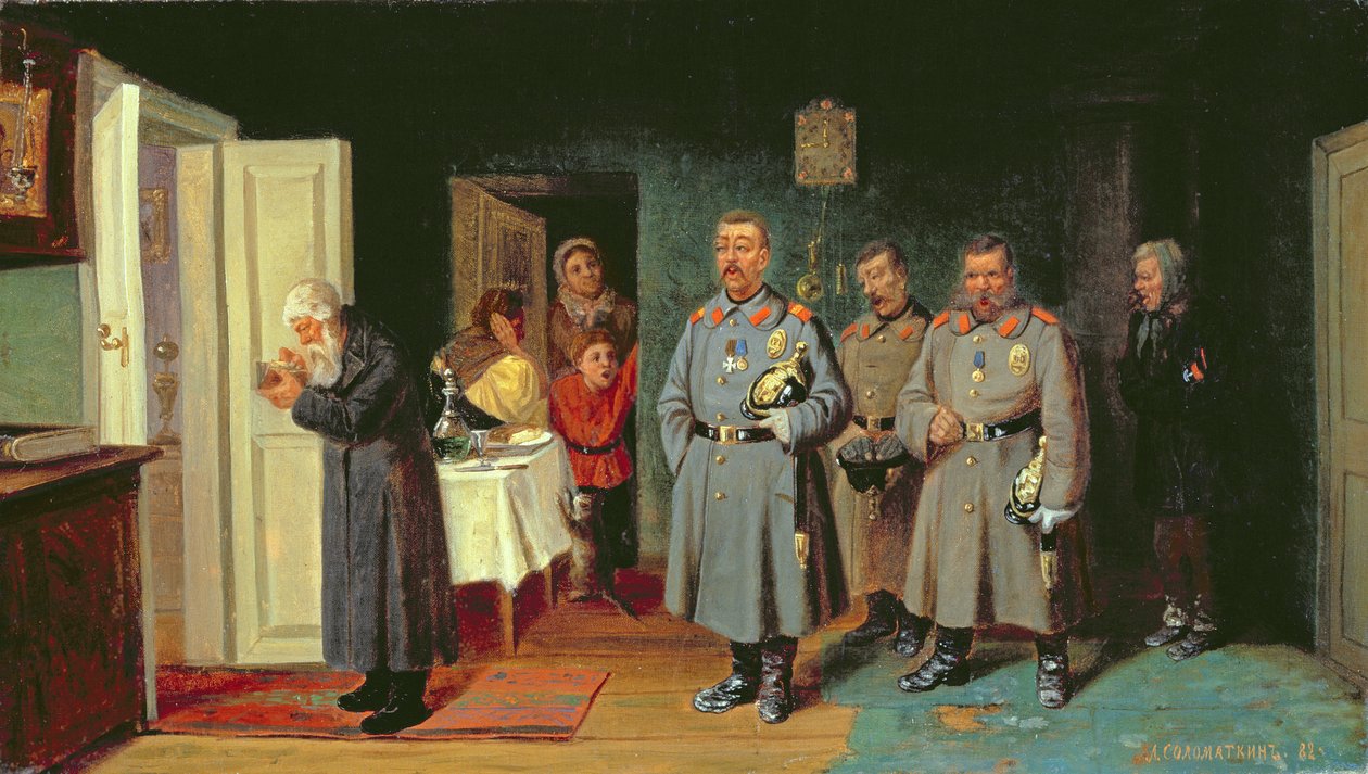 Policías cantando villancicos, 1867 de Leonid Ivanovich Solomatkin