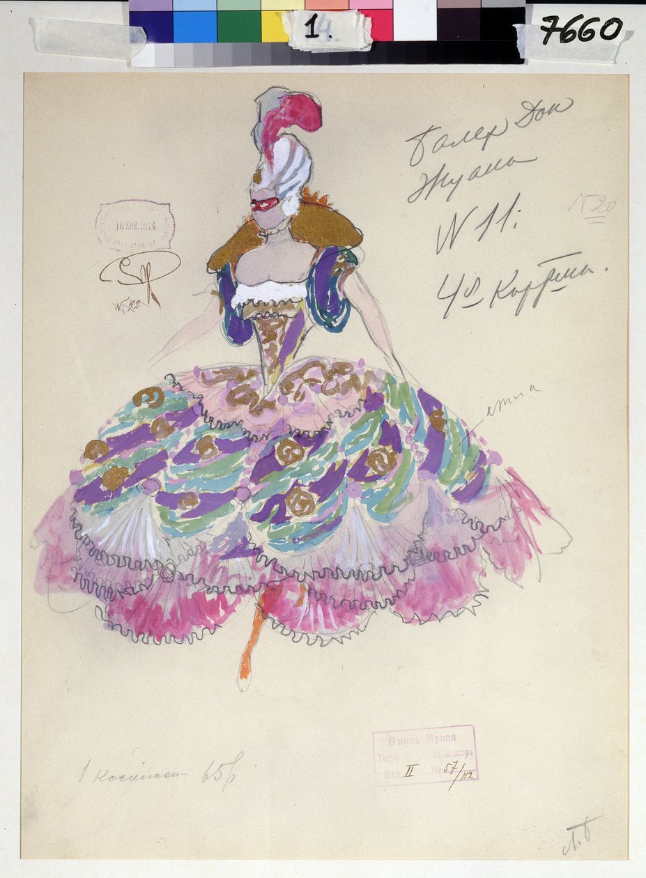 Diseño de Vestuario para "Don Giovanni" de Wolfgang Amadeus Mozart, 1914 de Leonid Mihhaylovich Brailovsky