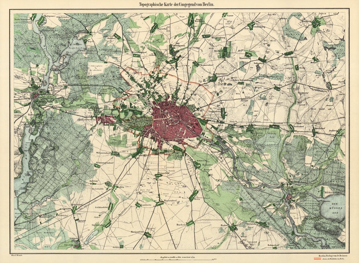 Mapa de Berlín, publicado por D. Reimer Verlag, Berlín, 1871 de Leopold Kraatz