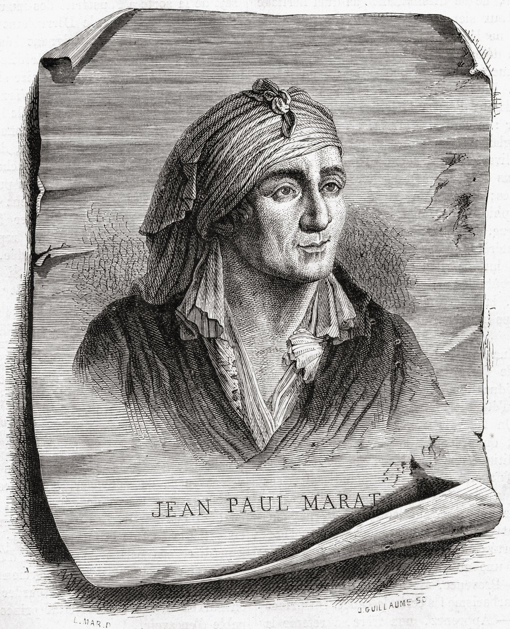 Retrato de Jean Paul Marat (1743-93) grabado por Jean Baptiste Amedee Guillaume (1822-93) de Leopold Mar