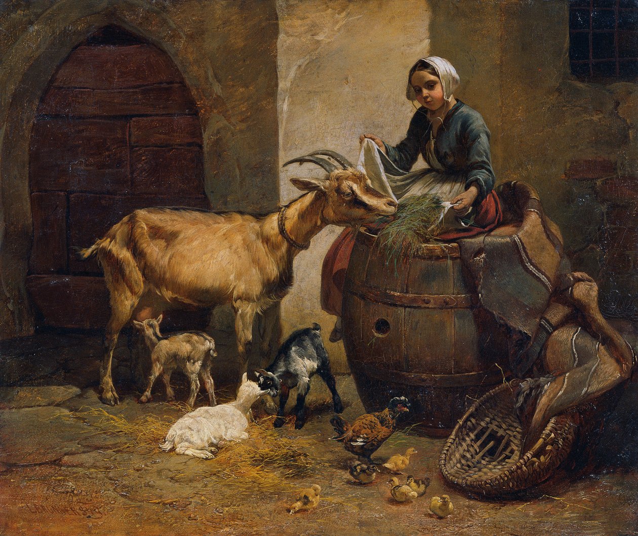 chica con cabra de Leopold Brunner d. J.