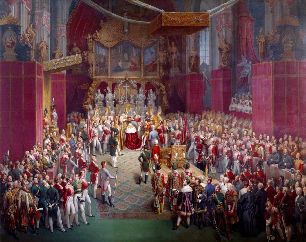 La coronación del emperador austriaco Fernando I (1793-1875), también rey de Bohemia bajo el nombre de Fernando V en la Cathedrale Saint Guy de Praga Pintura de Leopold Bucher (1797- después de 1858) 1836 Praga, Galería Nacional - Emperador Fernando I de A de Leopold Bucher