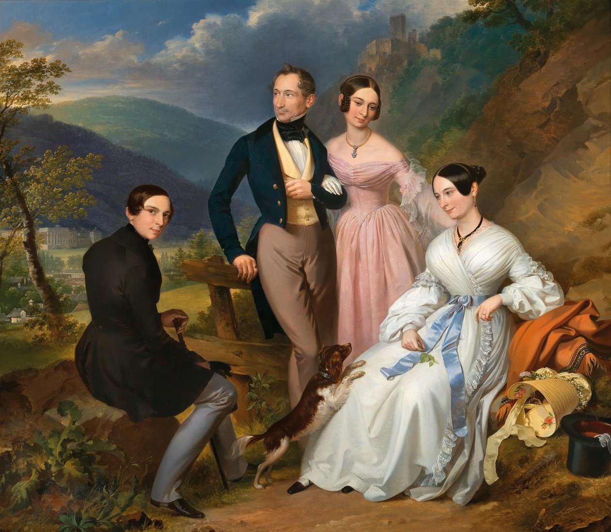 Retrato de la familia Leopold Fertbauer delante del Weilburg 1839 de Leopold Fertbauer