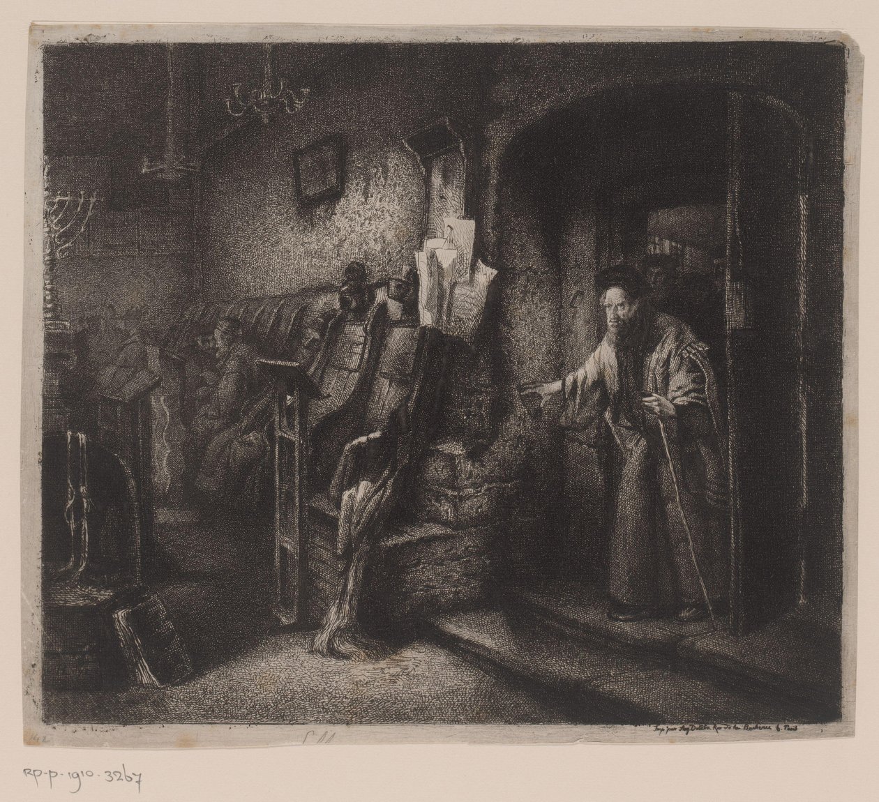 Interior de una sinagoga con creyentes de Leopold Flameng