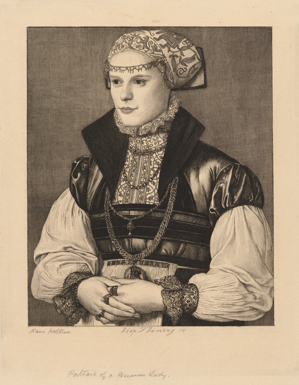 Retrato de una dama alemana de Leopold Flameng