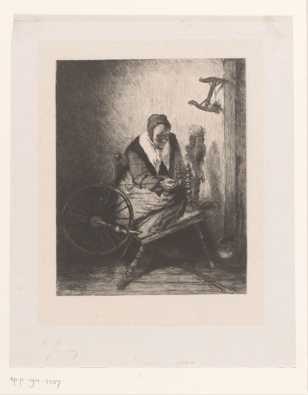 Mujer junto a la rueca de Leopold Flameng