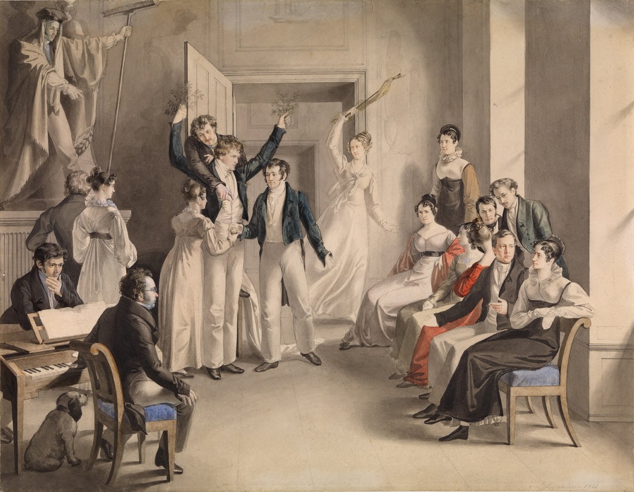 Franz Schubert 1797-1828. Juego de fiesta de los Schubertianos en Atzenbrugg, 1821 de Leopold Kupelwieser
