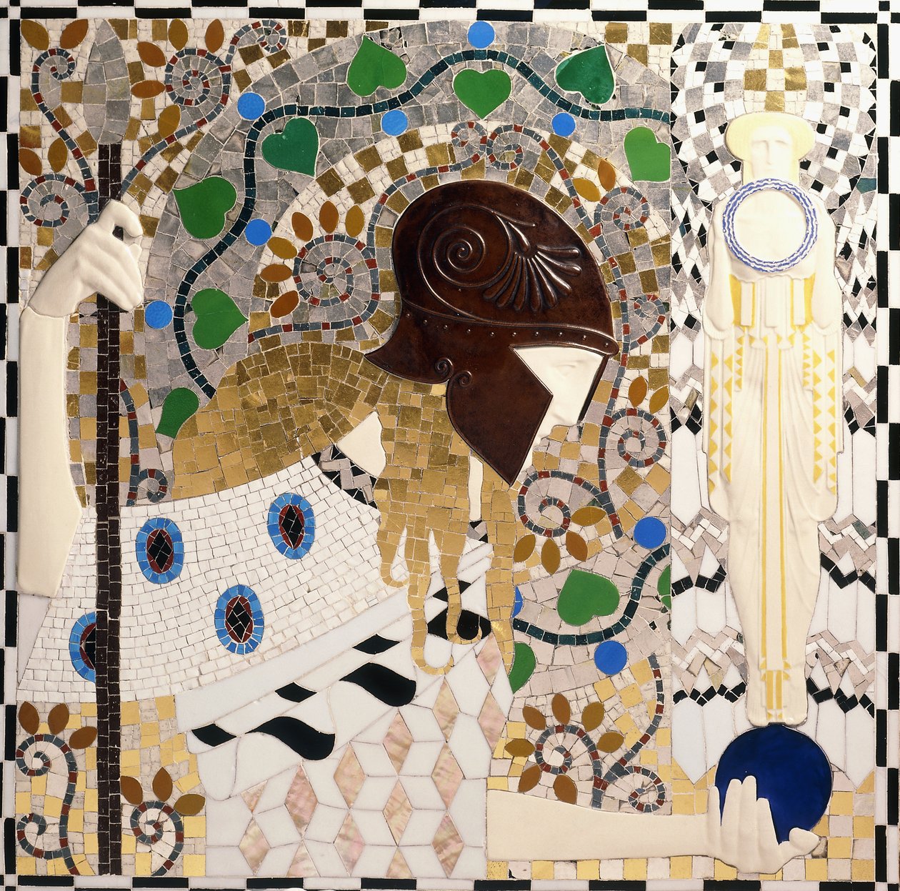 Palas Atenea (panel de mosaico de porcelana, vidrio, nácar y bronce) de Leopold & Powolny Michael (1871 1954) Forstner