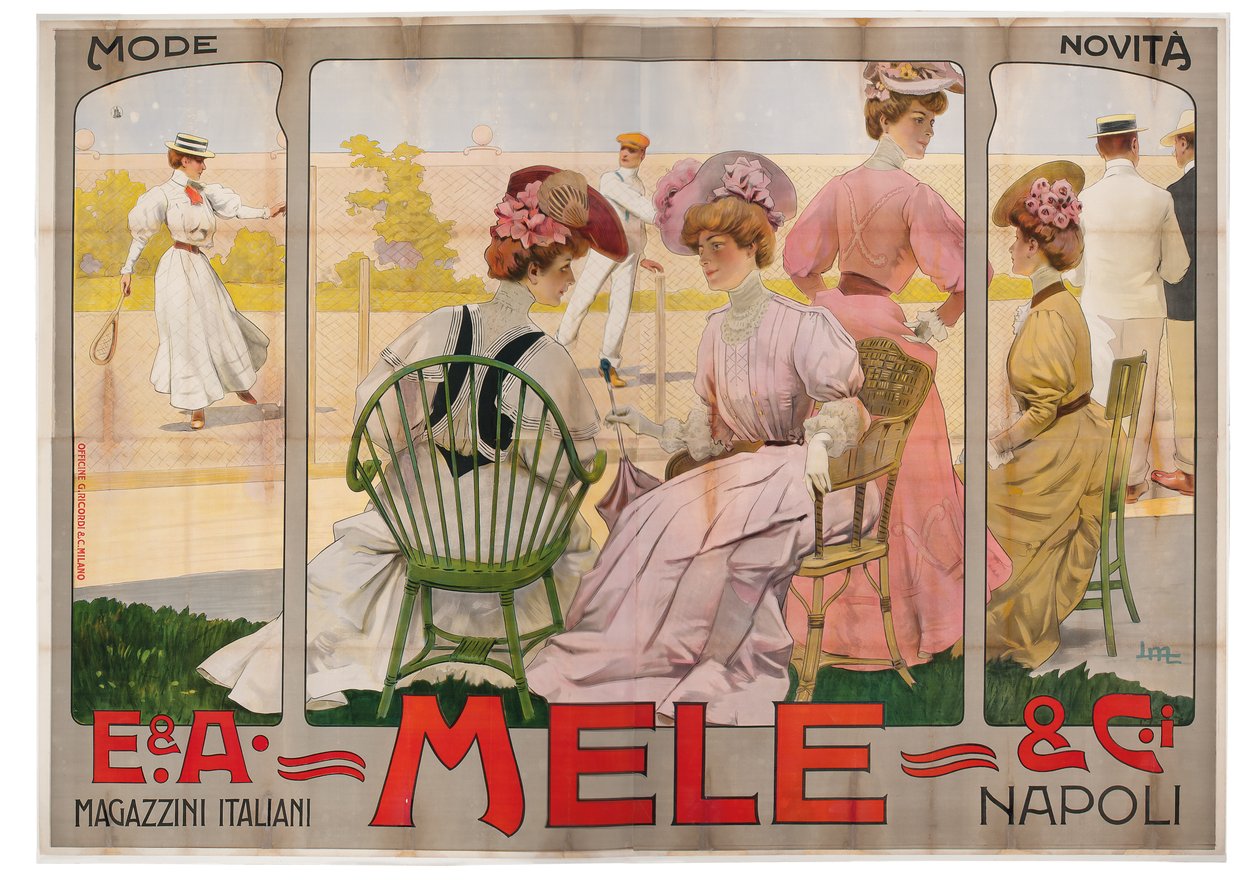 Póster publicitario para la tienda departamental Mele de Nápoles de Leopoldo Metlicovitz
