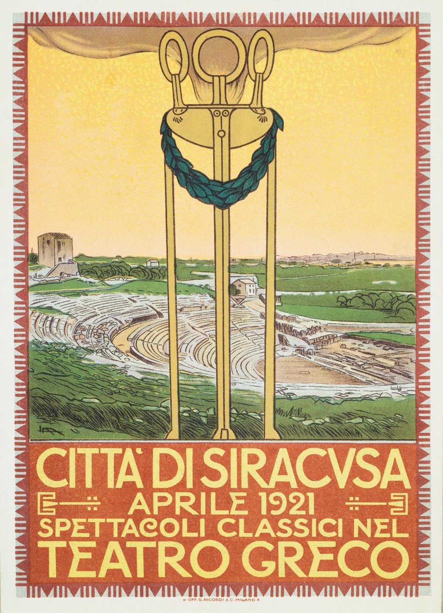 Cartel publicitario de la temporada de teatro en la arena griega de Siracusa, Italia de Leopoldo Metlicovitz